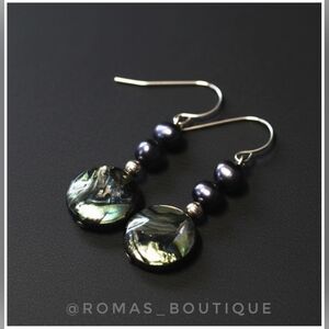 Leach & Garner 14k gold abalone and peacock Dangle Hook Earrings